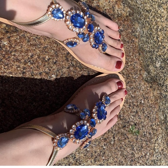 GUC Blue Rhinestone Boho Sandals - Picture 2 of 5